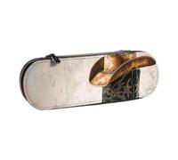 JKSEEPYN Cowboy Hat and Boots Printed Hard Shell Leather Pencil Case & Makeup Bag, Stylish Organizer for School, Office, and Travel