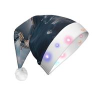 JKSEEPYN Cruise Ship Printed Adult Plush Christmas Hat LED Light Up Santa Hat for Xmas New Year Party
