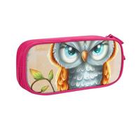 JKSEEPYN Cute Cartoon Owl Printed Pencil Pen Case Pink Makeup Organizer, Double-Layer Zippered Pouch with Pen Slots and Pockets for Office, Travel, or School