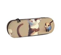 JKSEEPYN Cute Hairy Ferret Printed Hard Shell Leather Pencil Case & Makeup Bag, Stylish Organizer for School, Office, and Travel