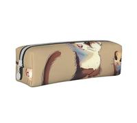 JKSEEPYN Cute Hairy Ferret Printed Leather Pencil Case for Students Girls Boys - Simple Stationery Organizer Makeup Pouch for School Office Travel