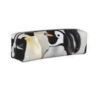 JKSEEPYN Cute Penguin Animal Pattern Printed Leather Pencil Case for Students Girls Boys - Simple Stationery Organizer Makeup Pouch for School Office Travel