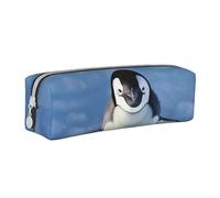 JKSEEPYN Cute Penguin Printed Leather Pencil Case for Students Girls Boys - Simple Stationery Organizer Makeup Pouch for School Office Travel