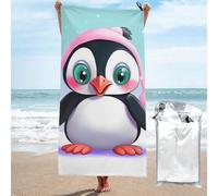 JKSEEPYN Cute Penguin Printed Microfiber Beach Towel 70x140 CM Quick-Dry Bath Towels with PVC Bag for Bathroom Travel Swimming Gym Camping