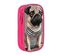 JKSEEPYN Cute Pug Dog 1 Printed Double-Layer Pencil Case, Pink Large Capacity Cute Pen Pencil Pouch for School, Office, Travel, or Makeup Organizer