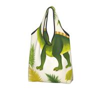 JKSEEPYN Dinosaur Palm Leaf Printed Shopping Bags Foldable Reusable Washable Shoulder Grocery Tote Bags Daily Utility bag, 2 PCS
