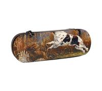 JKSEEPYN Dog Catching Pheasant Printed Hard Shell Leather Pencil Case & Makeup Bag, Stylish Organizer for School, Office, and Travel