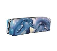 JKSEEPYN Dolphins in Love 1 Printed Leather Pencil Case for Students Girls Boys - Simple Stationery Organizer Makeup Pouch for School Office Travel