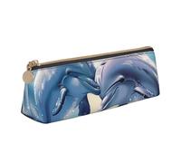 JKSEEPYN Dolphins in Love 1 Printed Pencil Case for Students Girls Boys - Triangle PVC Leather Stationery Organizer Makeup Pouch for School Office Travel