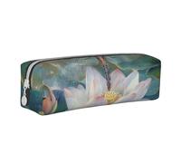 JKSEEPYN Dragonfly Lotus Printed Leather Pencil Case for Students Girls Boys - Simple Stationery Organizer Makeup Pouch for School Office Travel
