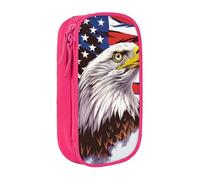 JKSEEPYN Eagle with USA Flag Printed Double-Layer Pencil Case, Pink Large Capacity Cute Pen Pencil Pouch for School, Office, Travel, or Makeup Organizer