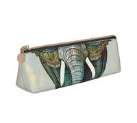 JKSEEPYN Elephant Print Printed Pencil Case for Students Girls Boys - Triangle PVC Leather Stationery Organizer Makeup Pouch for School Office Travel