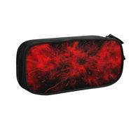 JKSEEPYN Explosion Burst Red Black Printed Pencil Pen Case Black Makeup Organizer, Double-Layer Zippered Pouch with Pen Slots and Pockets for Office, Travel, or School
