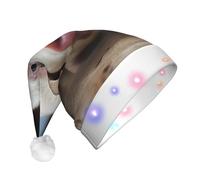 JKSEEPYN Farm Animals Printed Adult Plush Christmas Hat LED Light Up Santa Hat for Xmas New Year Party