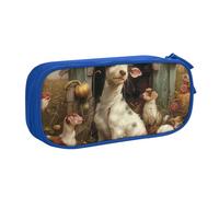 JKSEEPYN Farm Animals Printed Pencil Pen Case Blue Makeup Organizer, Double-Layer Zippered Pouch with Pen Slots and Pockets for Office, Travel, or School