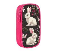 JKSEEPYN Festival Bunny Floral Printed Double-Layer Pencil Case, Pink Large Capacity Cute Pen Pencil Pouch for School, Office, Travel, or Makeup Organizer