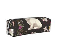 JKSEEPYN Festival Bunny Floral Printed Leather Pencil Case for Students Girls Boys - Simple Stationery Organizer Makeup Pouch for School Office Travel