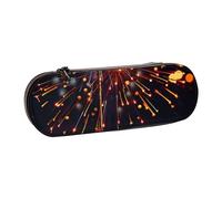 JKSEEPYN Fireworks at Night Printed Hard Shell Leather Pencil Case & Makeup Bag, Stylish Organizer for School, Office, and Travel