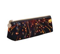 JKSEEPYN Fireworks at Night Printed Pencil Case for Students Girls Boys - Triangle PVC Leather Stationery Organizer Makeup Pouch for School Office Travel
