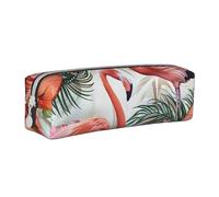JKSEEPYN Flamingo Flowers Printed Leather Pencil Case for Students Girls Boys - Simple Stationery Organizer Makeup Pouch for School Office Travel