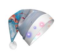 JKSEEPYN Flamingo on Beach Printed Adult Plush Christmas Hat LED Light Up Santa Hat for Xmas New Year Party