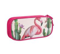 JKSEEPYN Flamingo Succulent Plants Printed Pencil Pen Case Pink Makeup Organizer, Double-Layer Zippered Pouch with Pen Slots and Pockets for Office, Travel, or School