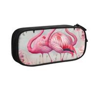 JKSEEPYN Flamingos Printed Pencil Pen Case Black Makeup Organizer, Double-Layer Zippered Pouch with Pen Slots and Pockets for Office, Travel, or School