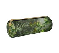 JKSEEPYN Flowers in Tropical Rainforest Printed Leather Pencil Case for Students Girls Boys - Round Stationery Organizer Makeup Pouch for School Office Travel