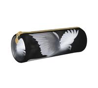JKSEEPYN Flying Dove Printed Leather Pencil Case for Students Girls Boys - Round Stationery Organizer Makeup Pouch for School Office Travel