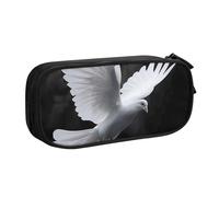 JKSEEPYN Flying Dove Printed Pencil Pen Case Black Makeup Organizer, Double-Layer Zippered Pouch with Pen Slots and Pockets for Office, Travel, or School