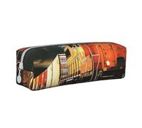JKSEEPYN Freight Train Printed Leather Pencil Case for Students Girls Boys - Simple Stationery Organizer Makeup Pouch for School Office Travel