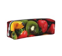 JKSEEPYN Fresh Fruits and Vegetables Printed Leather Pencil Case for Students Girls Boys - Simple Stationery Organizer Makeup Pouch for School Office Travel