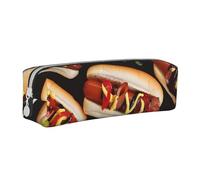 JKSEEPYN Fun Food Hot Dogs Printed Leather Pencil Case for Students Girls Boys - Simple Stationery Organizer Makeup Pouch for School Office Travel