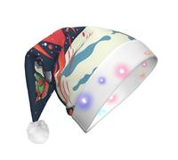 JKSEEPYN Funny Astronaut Cute Dinosaur Rocket Printed Adult Plush Christmas Hat LED Light Up Santa Hat for Xmas New Year Party