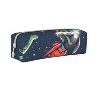 JKSEEPYN Funny Astronaut Cute Dinosaur Rocket Printed Leather Pencil Case for Students Girls Boys - Simple Stationery Organizer Makeup Pouch for School Office Travel