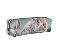 JKSEEPYN Funny Bunny Rabbit Printed Leather Zipper Pencil Case,Printed Minimalist Ultra-Thin Design School Pencil Bag Cosmetic Pouch