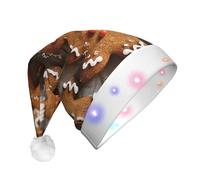 JKSEEPYN gingerbread cookies Printed Adult Plush Christmas Hat LED Light Up Santa Hat for Xmas New Year Party
