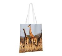 JKSEEPYN Giraffes Family Printed Reusable Canvas Tote Bag Shopping Bags Washable Shoulder Grocery Tote Bags Daily Utility bag