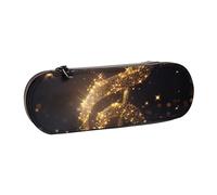 JKSEEPYN Gold Musical Note with Fallen Shiny Star Printed Hard Shell Leather Pencil Case & Makeup Bag, Stylish Organizer for School, Office, and Travel
