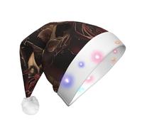 JKSEEPYN gothic Rose girl Printed Adult Plush Christmas Hat LED Light Up Santa Hat for Xmas New Year Party