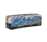 JKSEEPYN Grand Teton National Park Printed Leather Pencil Case for Students Girls Boys - Simple Stationery Organizer Makeup Pouch for School Office Travel