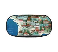 JKSEEPYN Greece Map Printed Pencil Case & Travel Makeup Bag - Zipper Pencil Pen Pouch Funny Pencil Bag for School Office