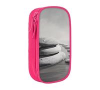 JKSEEPYN Grey Zen Stones Picture Printed Double-Layer Pencil Case, Pink Large Capacity Cute Pen Pencil Pouch for School, Office, Travel, or Makeup Organizer