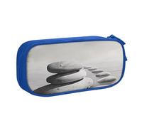JKSEEPYN Grey Zen Stones Picture Printed Pencil Pen Case Blue Makeup Organizer, Double-Layer Zippered Pouch with Pen Slots and Pockets for Office, Travel, or School