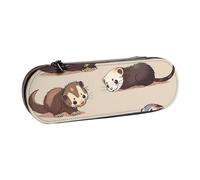 JKSEEPYN Hairy Ferret Printed Hard Shell Leather Pencil Case & Makeup Bag, Stylish Organizer for School, Office, and Travel