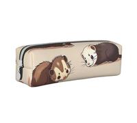 JKSEEPYN Hairy Ferret Printed Leather Pencil Case for Students Girls Boys - Simple Stationery Organizer Makeup Pouch for School Office Travel