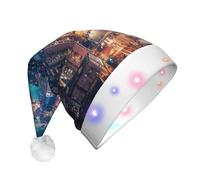 JKSEEPYN Hong Kong Printed Adult Plush Christmas Hat LED Light Up Santa Hat for Xmas New Year Party