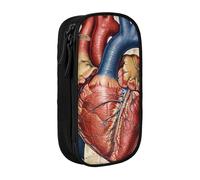 JKSEEPYN Human Anatomy Heart Chart Printed Double-Layer Pencil Case, Black Large Capacity Cute Pen Pencil Pouch for School, Office, Travel, or Makeup Organizer