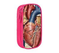 JKSEEPYN Human Anatomy Heart Chart Printed Double-Layer Pencil Case, Pink Large Capacity Cute Pen Pencil Pouch for School, Office, Travel, or Makeup Organizer