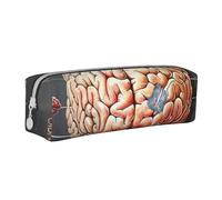 JKSEEPYN Human Brain Printed Leather Pencil Case for Students Girls Boys - Simple Stationery Organizer Makeup Pouch for School Office Travel